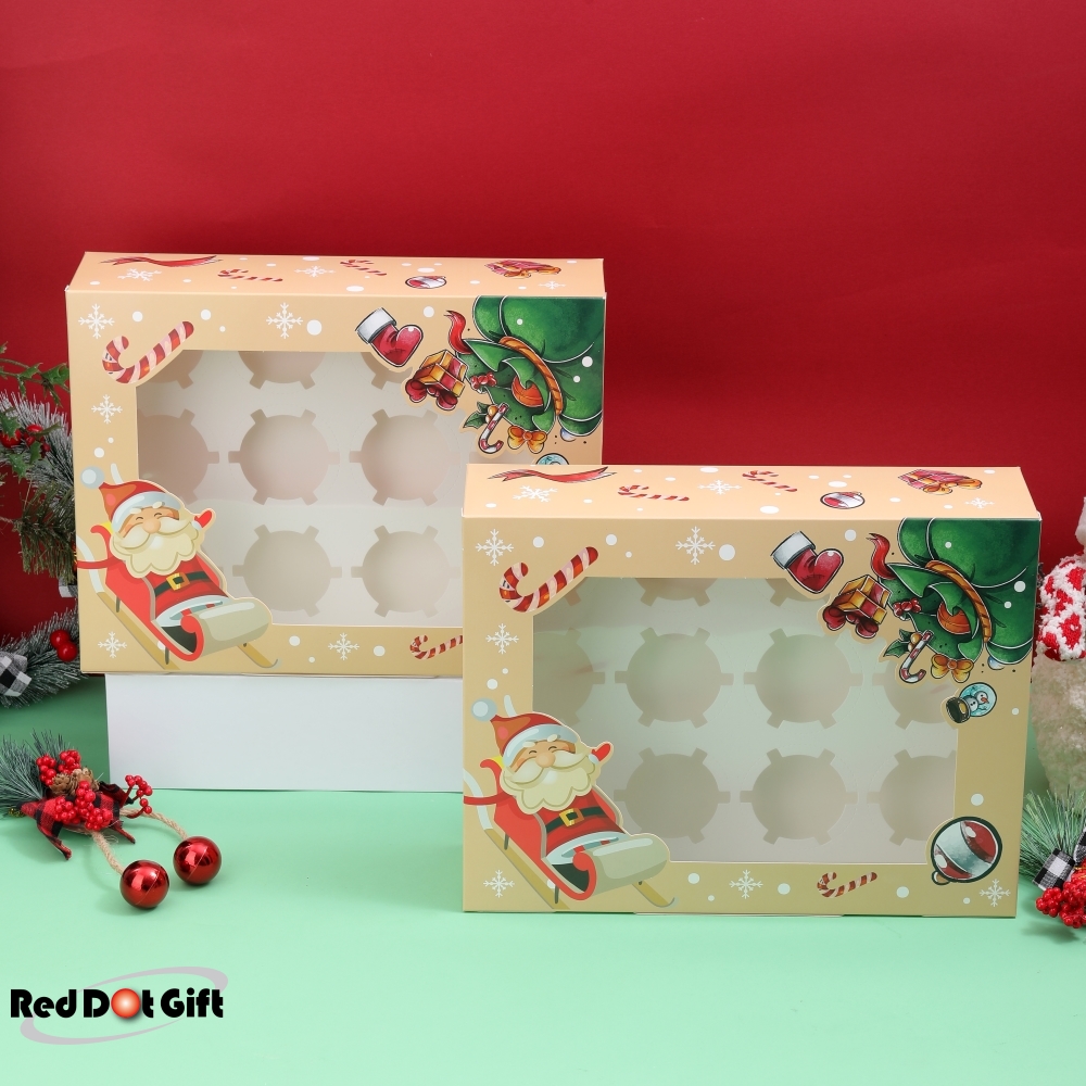 Reddotgift 12-pack 12 Cavities Christmas Paper Cupcake Box,gift Box 