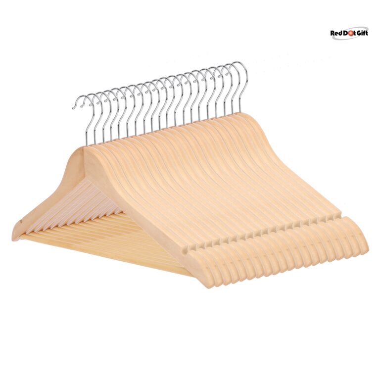 20-Pack Natural Color A+ Level Wooden Hangers with Pants Bar,Coat Hanger with 360° Rotatable Hook