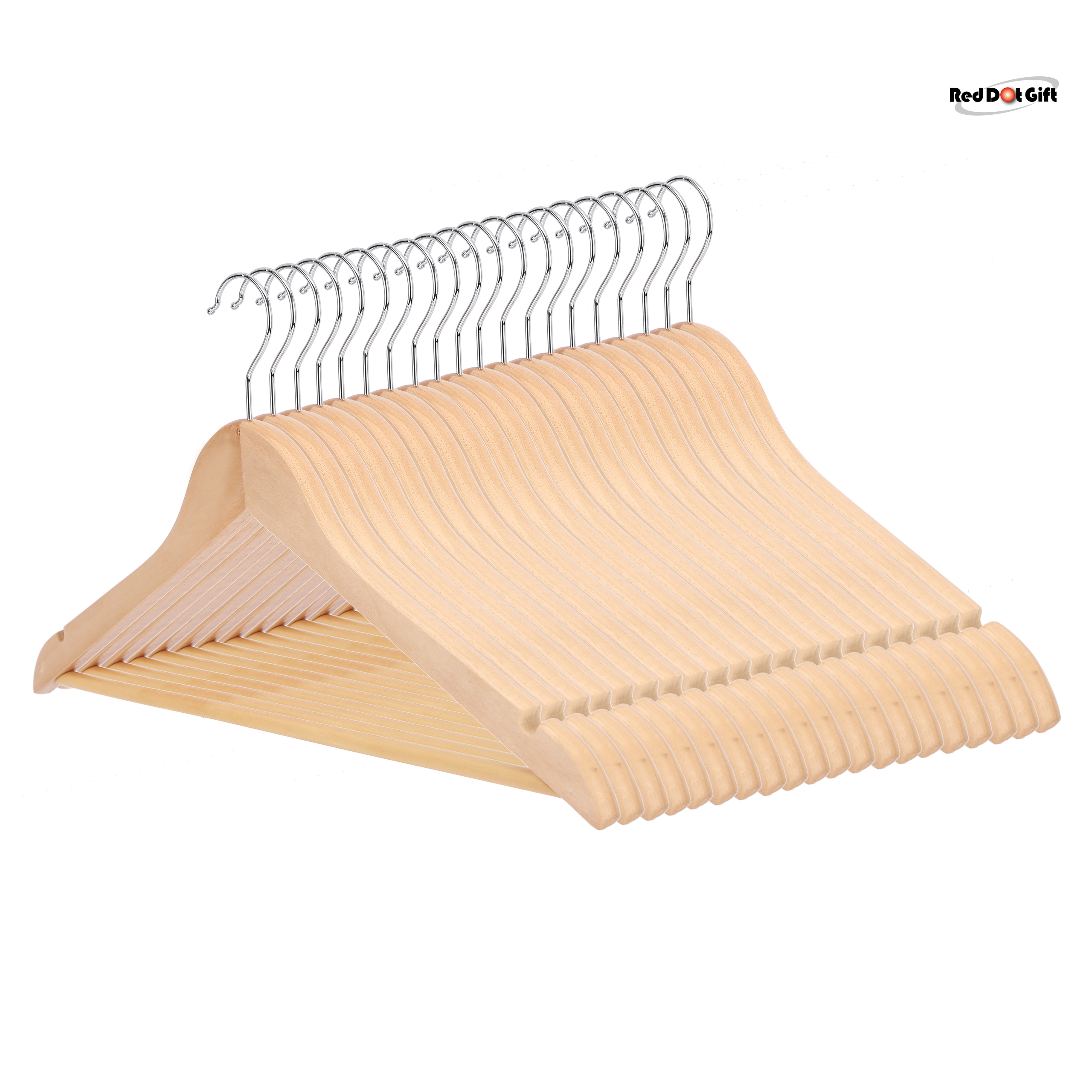 20-Pack Natural Color A+ Level Wooden Hangers with Pants Bar,Coat