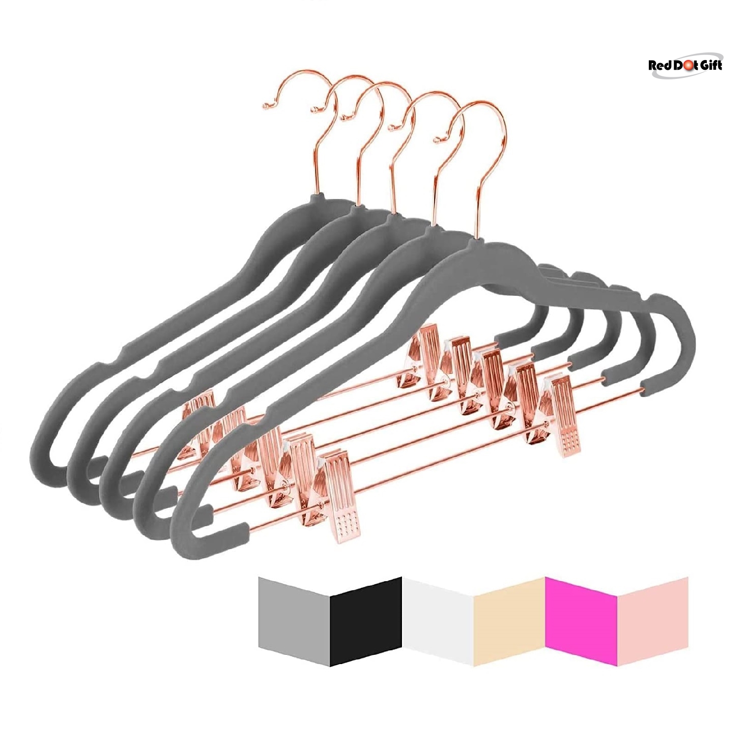 20 Pack Grey Non Slip Velvet Hangers Rose Golden Clip 42.5cm 16.8 Inch 360 Degree Rotatable Hook Durable Slim for Coat Hangers Pant Hangers Red Dot Gift Trading