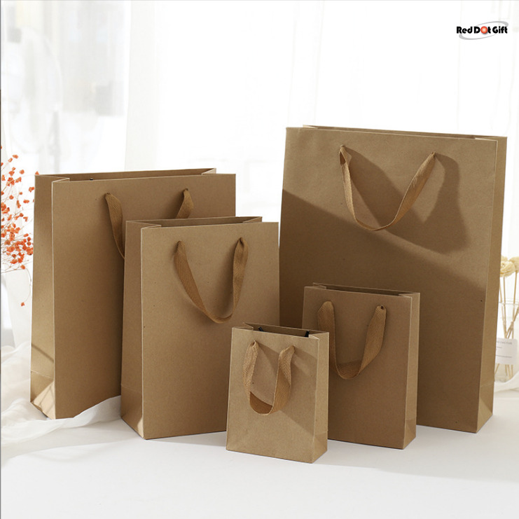 Vertical Shape Kraft Paper Bags, Hard Paper with Ribbon Handle. ( 5 ...