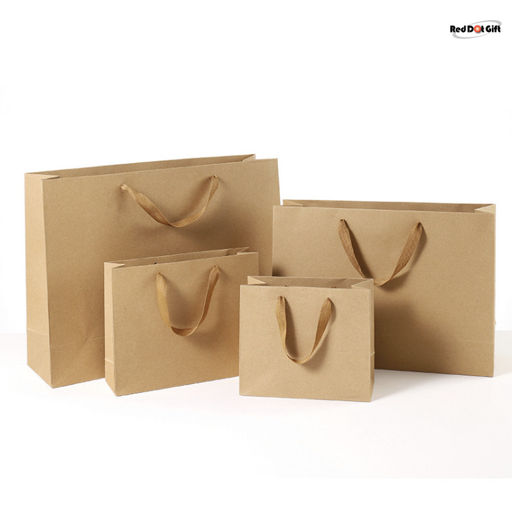 Horizontal Tpye Kraft Paper Bags, Hard Paper with Ribbon Handle. ( 3 ...