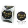 ” Thank You” Gold Foil Stickers Size 5*5cm ( 2 inch diameter Round Shape ,400 stickers included.Small Business, Birthday, Party Gift Wrap Bag, Silver Stickers Tags for Wedding - Black ~