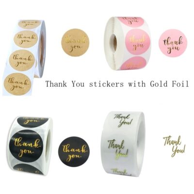 ” Thank You” Gold Foil Stickers Size 3.8*3.8cm ( 1.52 inch diameter Round Shape ,400 stickers included.Small Business, Birthday, Party Gift Wrap Bag, Silver Stickers Tags for Wedding.