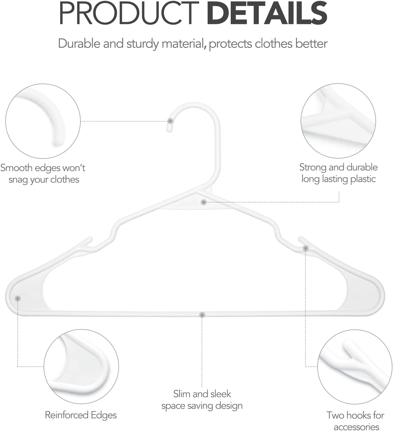 HOUSE DAY Adults Plastic Hangers ( New Model )-50 Pack- White Plastic ...