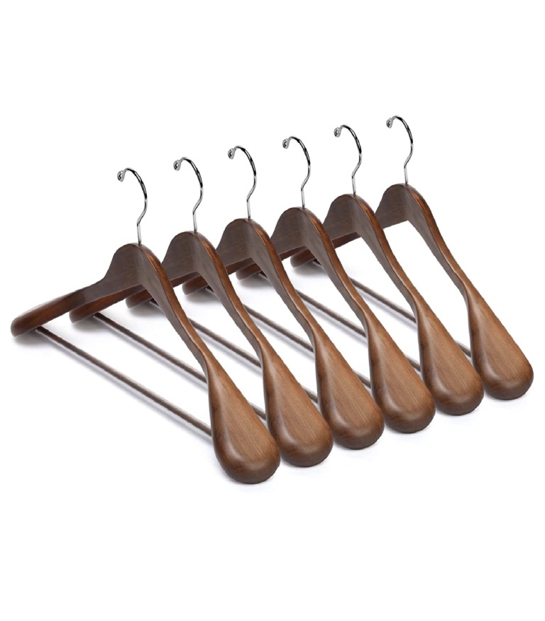 Nature Smile Luxury Wooden Suit Hangers 6 Pack Wood Coat Hangers Jacket Outerwear Shirt Hangers,with Extra-Wide Shoulder, 360 Degree Swivel Hooks & Anti-Slip Bar with Screw(Retro Color)