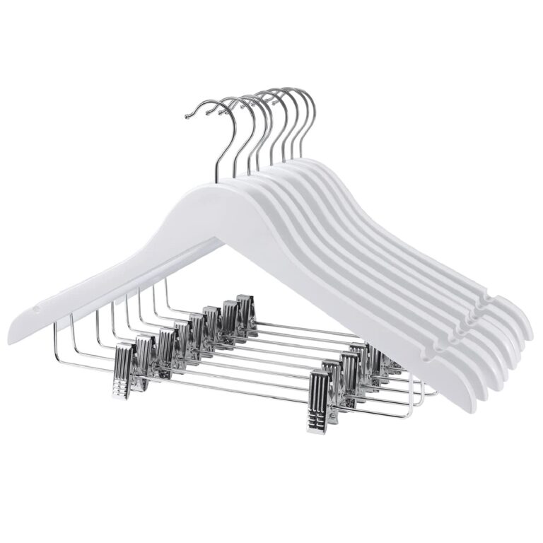 HOUSE DAY Wooden Hangers 12 Pack Hangers with Clips Wood Hangers Wooden Clothes Hanger Natural Smooth Finish Wooden Hanger Premium Wooden Hangers for Clothes Suit, White