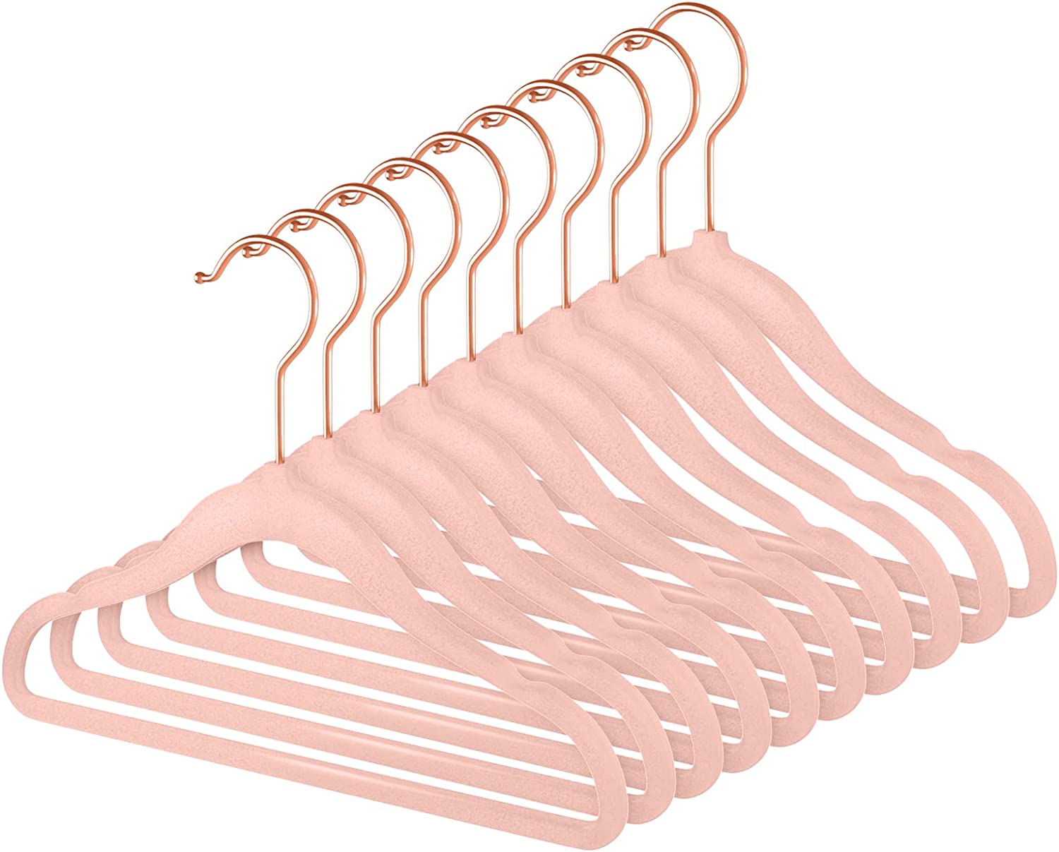 MIZGI Premium Kids Velvet Hangers (Pack of 50) with copperRose gold Hooks,Space  Saving Ultra Thin,Non Slip Baby Hangers for childrens