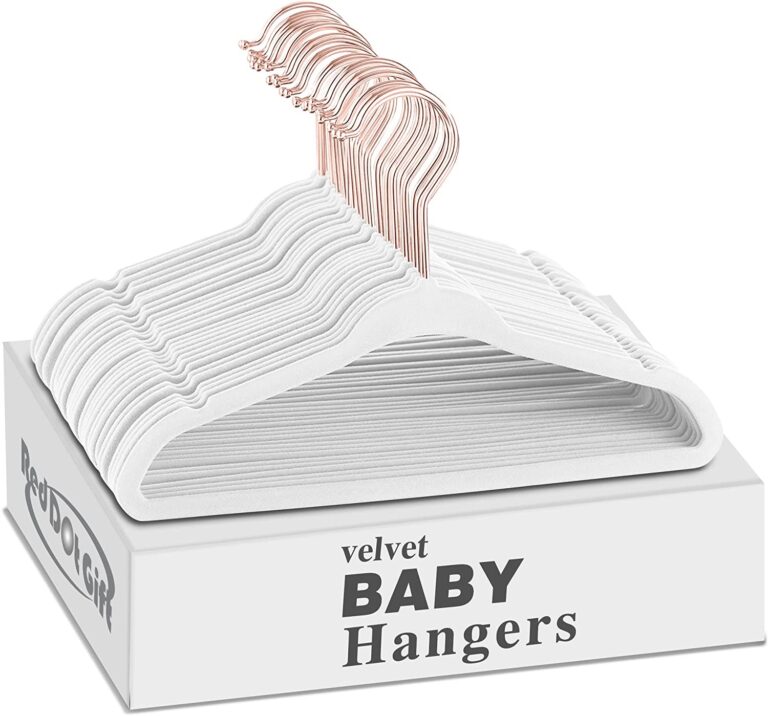 Rose-Gold Hook Baby Velvet Hangers 11Inch White - Nursery Clothes Hangers Non Slip Toddler Hangers, 360 Chrome