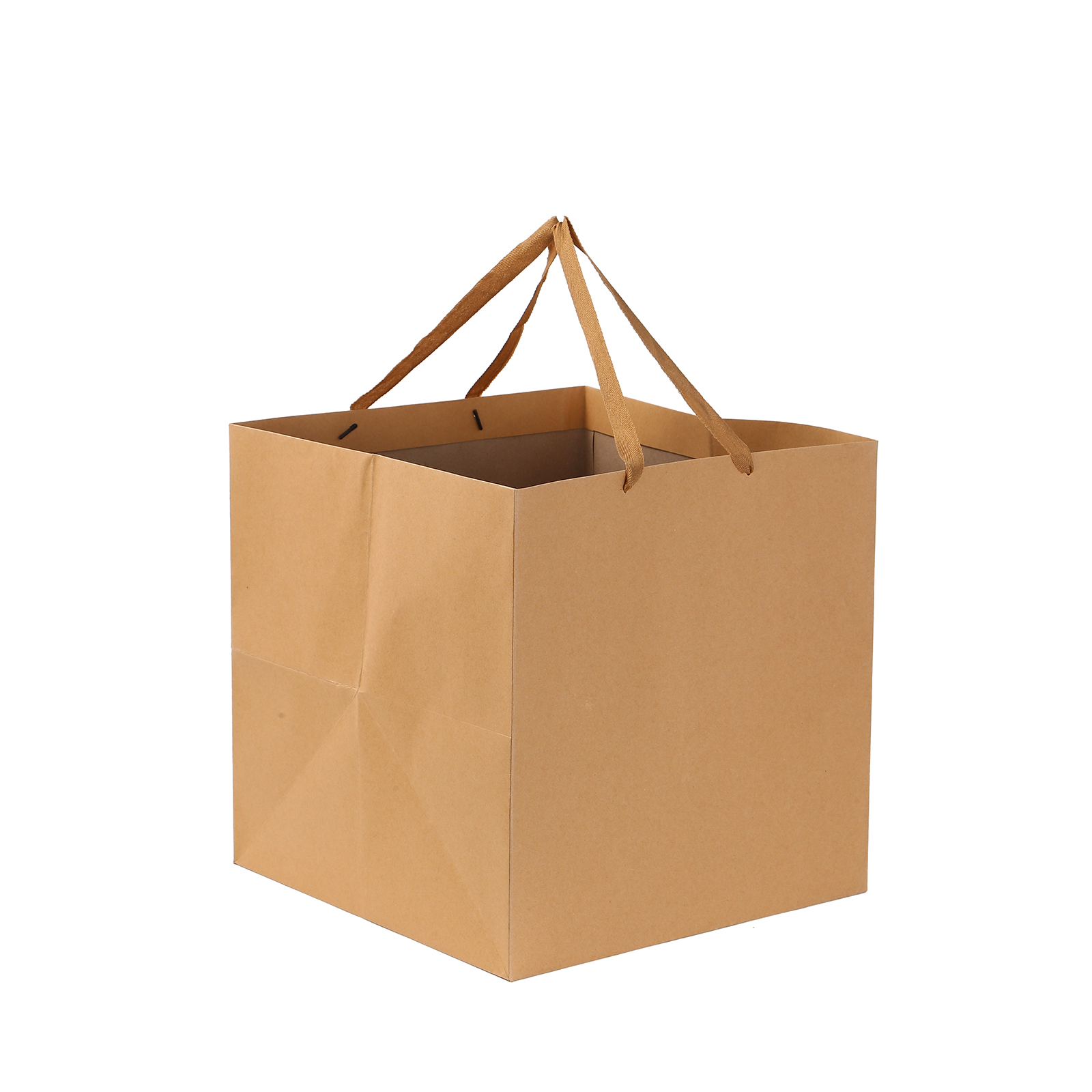 Square Base Tpye Kraft Paper Bags, Hard Paper with Ribbon Handle. ( 6 ...