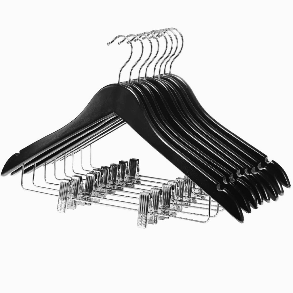 House Day Wooden Hangers 12 Pack Hangers With Clips Wood Hangers Wooden Clothes Hanger Natural 6373