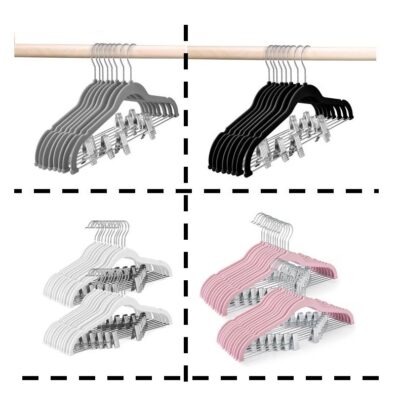 HOUSE DAY Velvet Skirt Hangers 24 Pack, Velvet Hangers with Adjustable Clips, Space Saving Slim Velvet Pant Hangers, Heavy Duty Shorts Hangers, Non Slip Clip Hangers for Pants, Skirts, Shorts.(4 Color available)